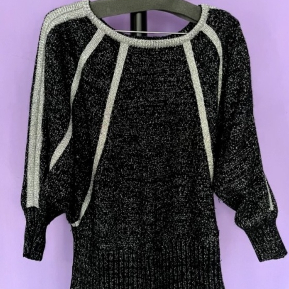 Chic Black and Silver Lurex Crew Neck Sweater